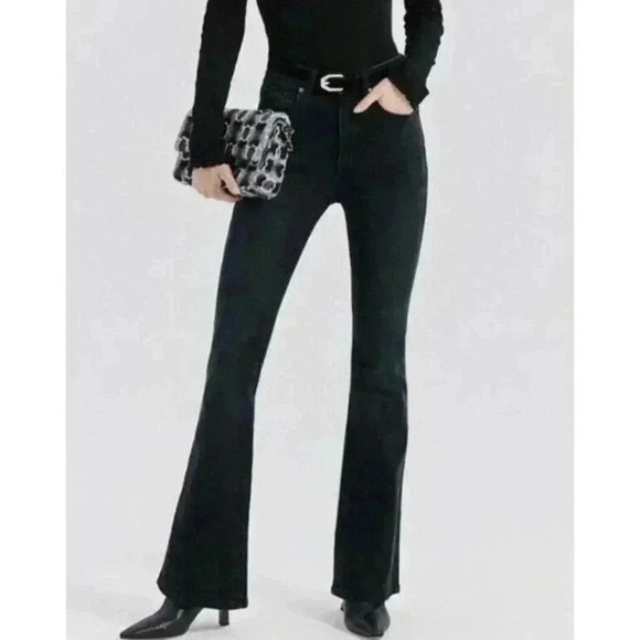 Something Navy High Waisted Bell Bottom Jeans Flare Bootcut Washed Black Denim 4 - Picture 1 of 12